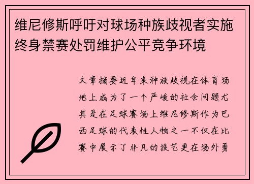 维尼修斯呼吁对球场种族歧视者实施终身禁赛处罚维护公平竞争环境