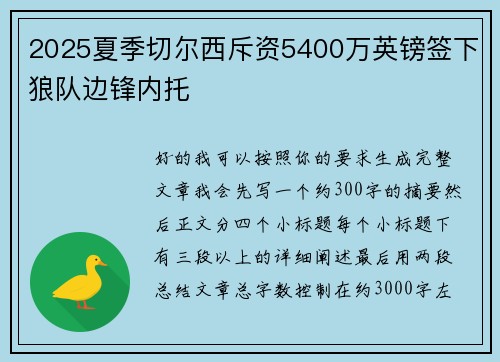 2025夏季切尔西斥资5400万英镑签下狼队边锋内托