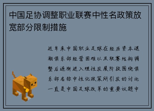 中国足协调整职业联赛中性名政策放宽部分限制措施 中国足协调整职业联赛中性名政策放宽部分限制措施